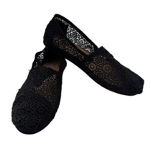 Toms Alpargata Cloudbound Women Black Moroccan Crochet Flat Shoe Size W 9